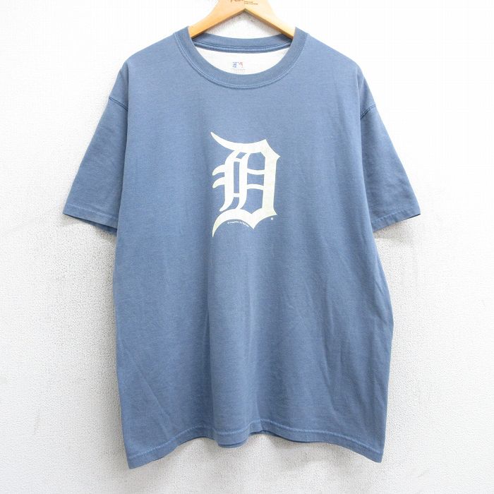 XL★古着 半袖 ビンテージ Tシャツ メンズ 00年代 00s MLB デトロイトタイガース クルーネック 薄紺 ネイビー メジャーリーグ ベースボール 野球 25may02 中古