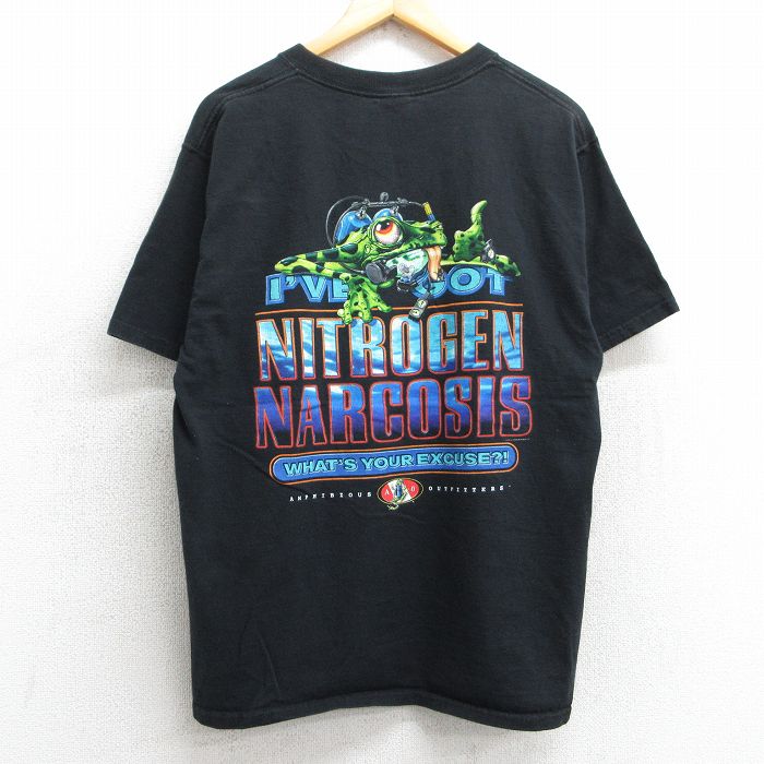 L★古着 半袖 ビンテージ Tシャツ メンズ 90年代 90s カエル AMPHIBIOUS クルーネック 黒 ブラック 25may02 中古