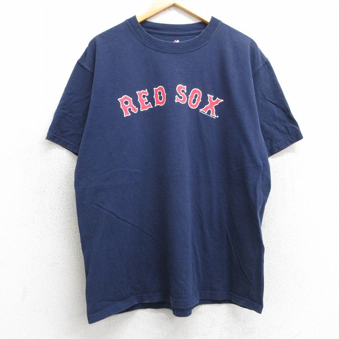 XL★古着 マジェスティック 半袖 ビンテージ Tシャツ メンズ 00年代 00s MLB ボストンレッドソックス コットン クルーネック 紺 ネイビー メジャーリーグ ベースボール 野球 25may02 中古