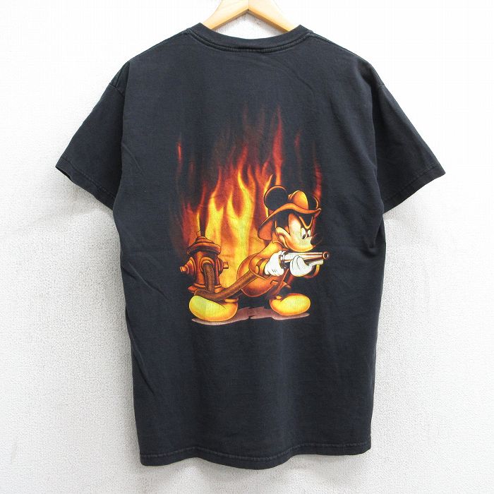 L★古着 半袖 ビンテージ Tシャツ メンズ 00年代 00s ディズニー DISNEY ミッキー MICKEY MOUSE マジックキングダム クルーネック 黒 ブラック 25may02 中古