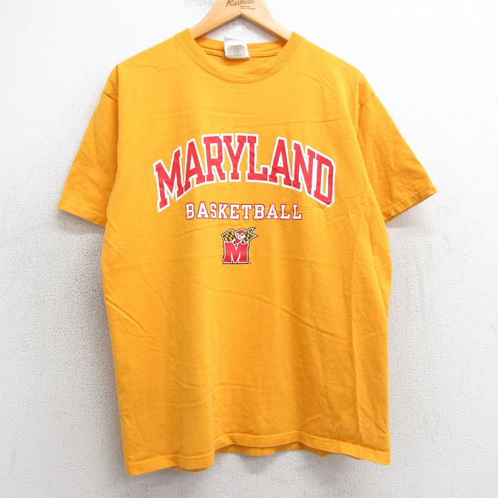 L★古着 チャンピオン Champion 半袖 ビンテージ Tシャツ メンズ 00年代 00s メリーランド バスケットボール コットン クルーネック 黄 イエロー 25may02 中古