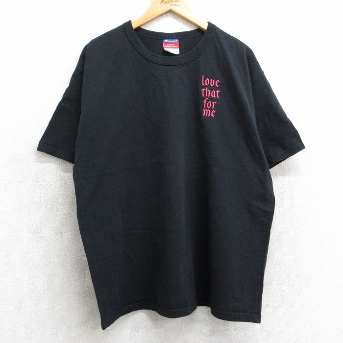 XL★古着 チャンピオン Champion 半袖 ビンテージ Tシャツ メンズ 00年代 00s love that for me コットン クルーネック 黒 ブラック 25may02 中古