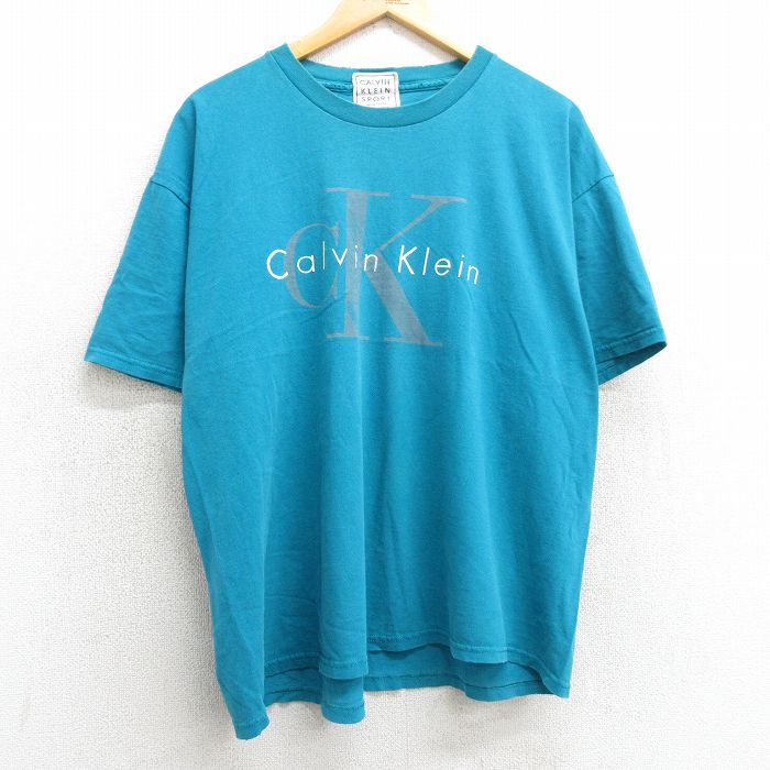 【50%OFF】カルバンクライン 90s 半袖Tシャツ ビッグロゴ ライトブルー XL | 古着