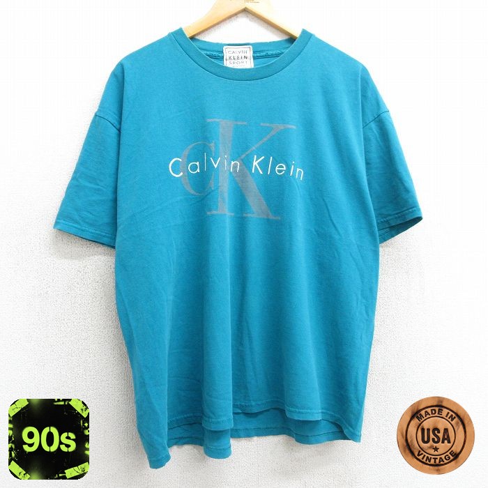 【50%OFF】カルバンクライン 90s 半袖Tシャツ ビッグロゴ ライトブルー XL | 古着
