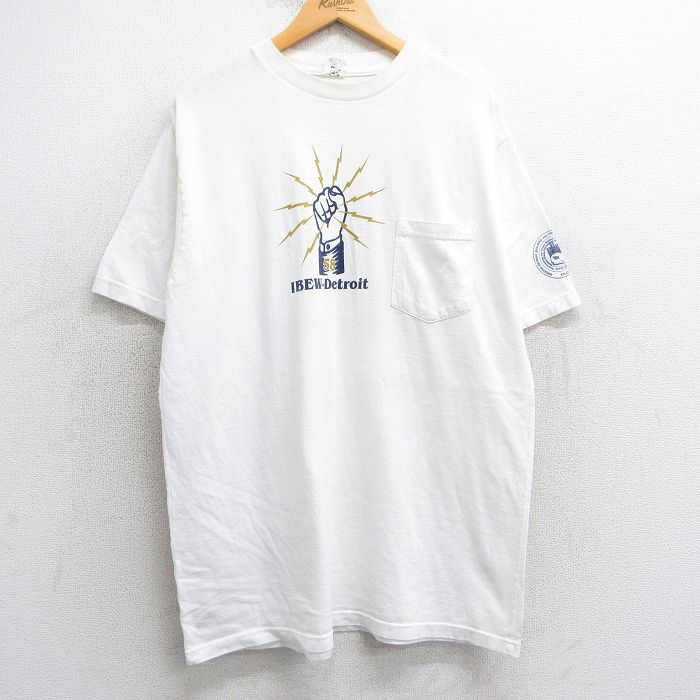 XL★古着 半袖 ビンテージ Tシャツ メンズ 90年代 90s 拳 マーチング コットン クルーネック USA製 白 ホワイト 25may07 中古