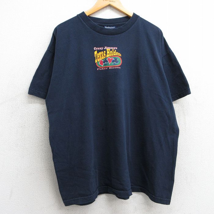 XL★古着 エアロポステール AEROPOSTALE 半袖 ビンテージ Tシャツ メンズ 00年代 00s テキサスホールデム 大きいサイズ コットン クルーネック 黒 ブラック 25may07 中古