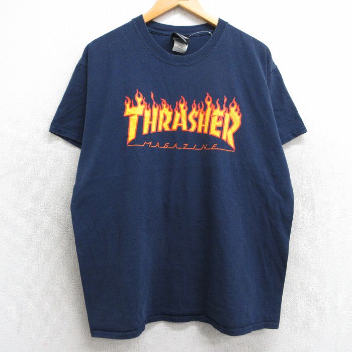 L★古着 スラッシャー 半袖 ビンテージ Tシャツ メンズ 00年代 00s ビッグロゴ コットン クルーネック 黒 ブラック 25may07 中古
