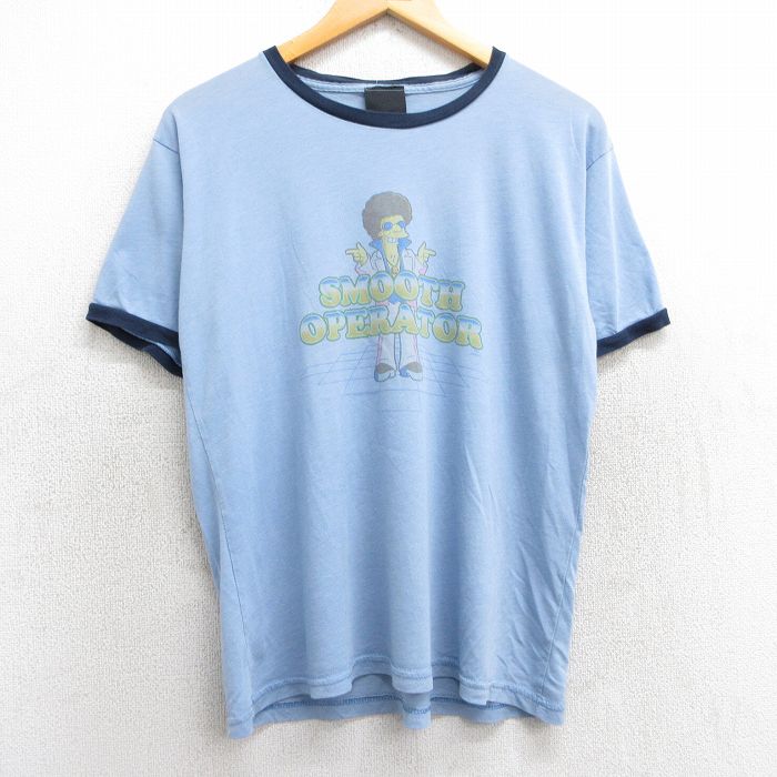 M★古着 半袖 ビンテージ Tシャツ メンズ 00年代 00s シンプソンズ コットン クルーネック USA製 薄紺 ネイビー リンガー 【spe】 25may07 中古