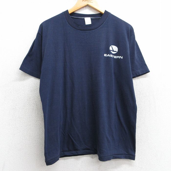 L★古着 半袖 ビンテージ Tシャツ メンズ 80年代 80s イースタン航空 クルーネック 紺 ネイビー 25may07 中古