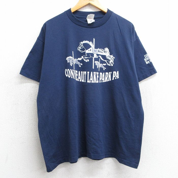 XL★古着 フルーツオブザルーム 半袖 ビンテージ Tシャツ メンズ 00年代 00s メリーゴーランド コノートレイクパーク コットン 紺 ネイビー 25may07 中古