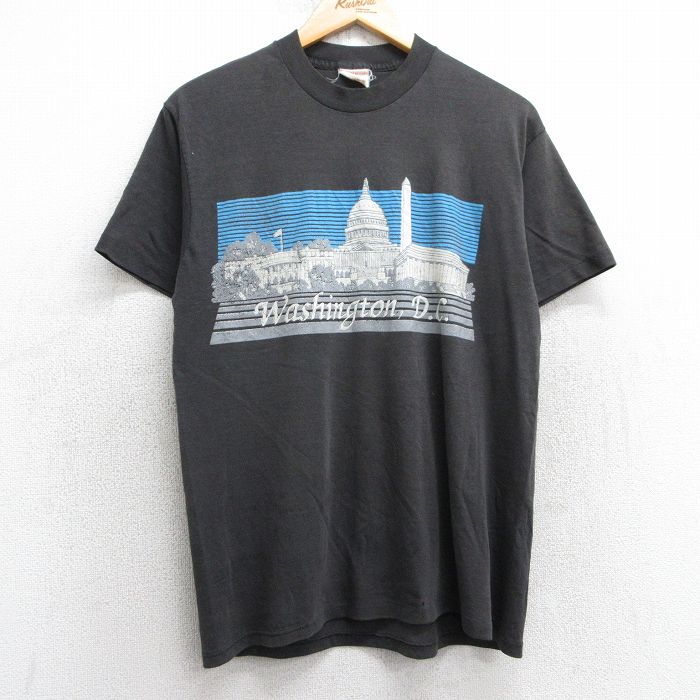 M★古着 半袖 ビンテージ Tシャツ メンズ 80年代 80s ワシントンDC クルーネック USA製 黒 ブラック 25may07 中古