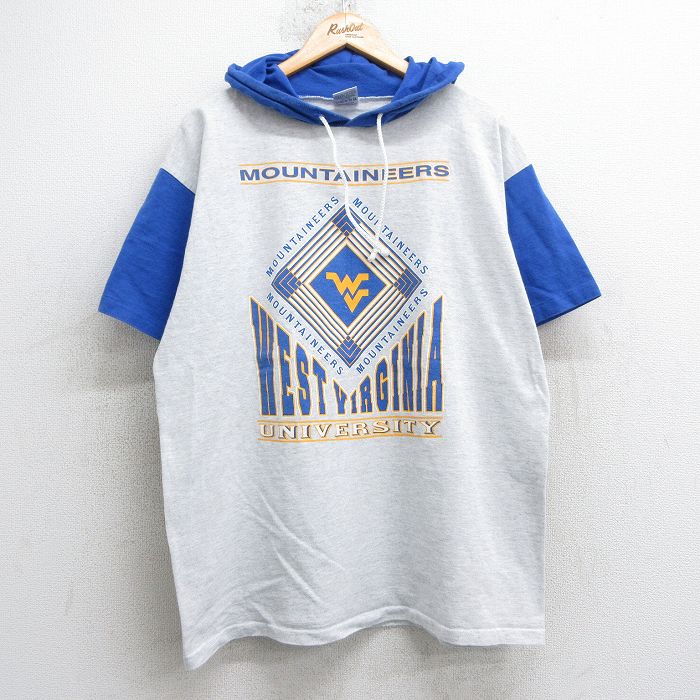 XL★古着 半袖 ビンテージ Tシャツ パーカー メンズ 90年代 90s ウエストバージニア 大学 MOUNTAINEERS ツートンカラー コットン USA製 薄グレー 霜降り他 25may07 中古