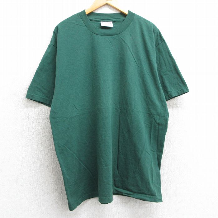 XL★古着 半袖 ビンテージ Tシャツ メンズ 90年代 90s 無地 大きいサイズ コットン クルーネック USA製 緑 グリーン 25may07 中古