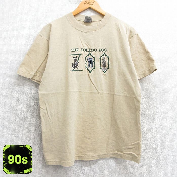 90s 半袖Tシャツ ゾウミーアキャット刺繍 ベージュ M | 古着