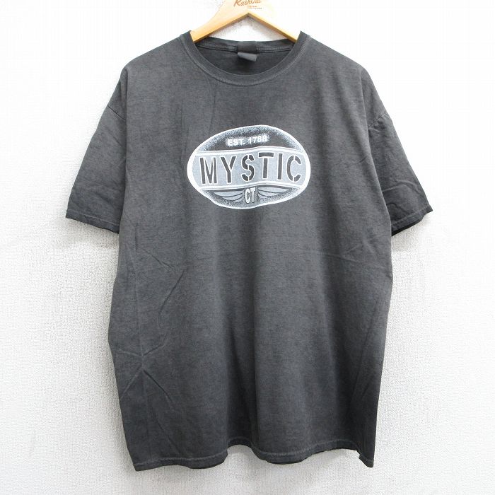 XL★古着 半袖 ビンテージ Tシャツ メンズ 00年代 00s ミスティック コットン クルーネック 濃グレー タイダイ 25may07 中古