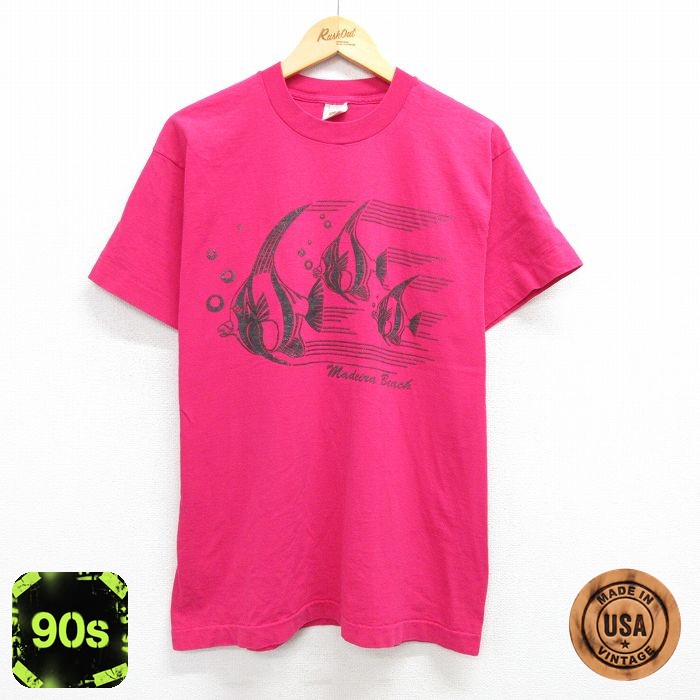 【50%OFF】フルーツオブザルーム 90s 半袖Tシャツ 魚 ピンク L | 古着