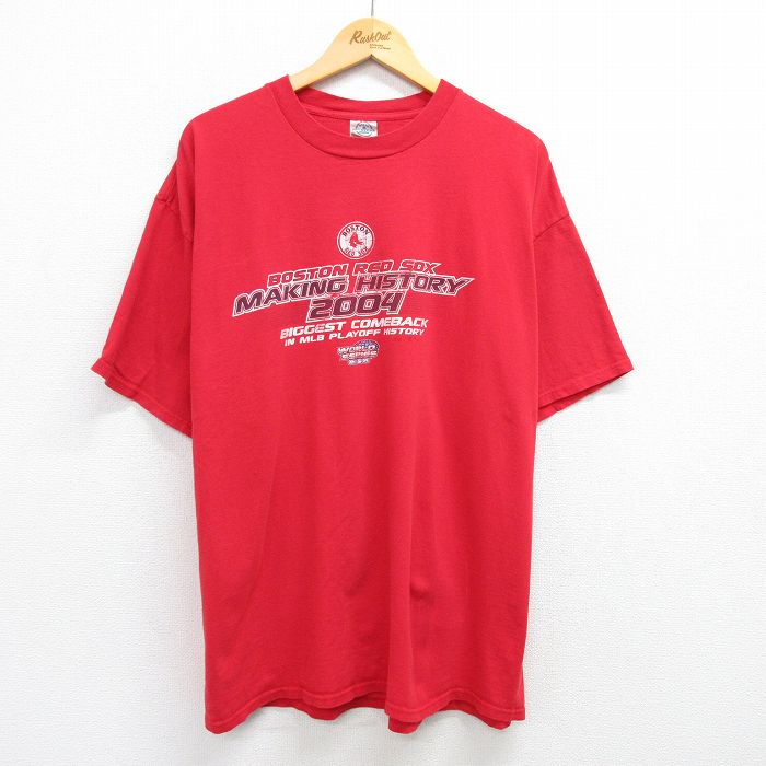 XL★古着 半袖 ビンテージ Tシャツ メンズ 00年代 00s MLB ボストンレッドソックス 大きいサイズ コットン クルーネック 赤 レッド メジャーリーグ ベースボール 野球 25may07 中古