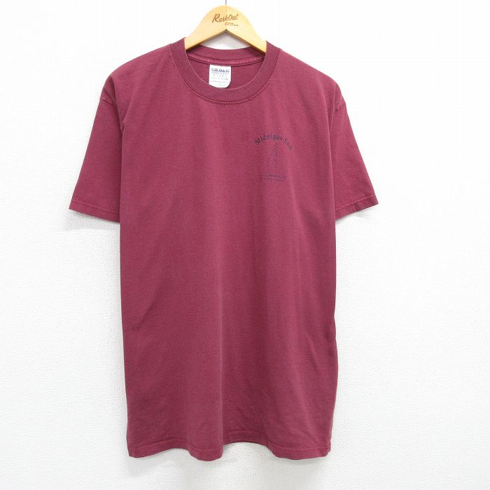 【50%OFF】L★古着 半袖 ビンテージ Tシャツ メンズ 00年代 00s 船 コットン クルーネック カナダ製 エンジ 25may07 中古