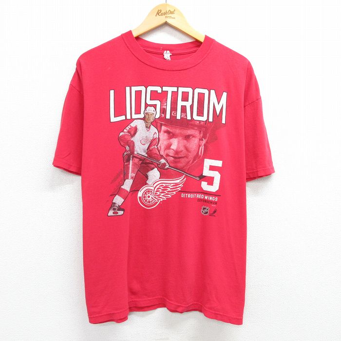 XL★古着 半袖 ビンテージ Tシャツ メンズ 00年代 00s NHL デトロイトレッドウィングス ニクラスリドストリーム 5 大きいサイズ コットン クルーネック 赤 レッド アイスホッケー 25may07 中古