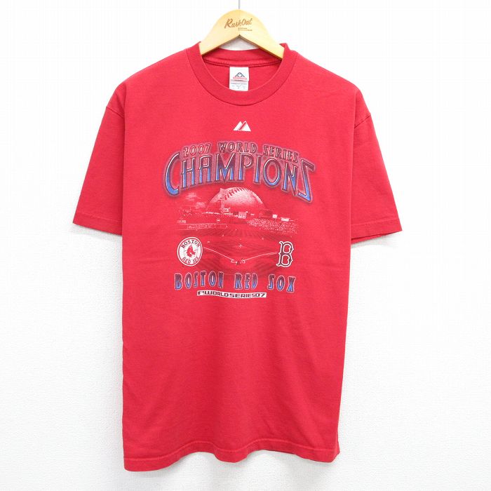 L★古着 半袖 ビンテージ Tシャツ メンズ 00年代 00s MLB ボストンレッドソックス ジョシュベケット エリックガニエ コットン クルーネック 赤 レッド メジャーリーグ ベースボール 野球 25may07 中古