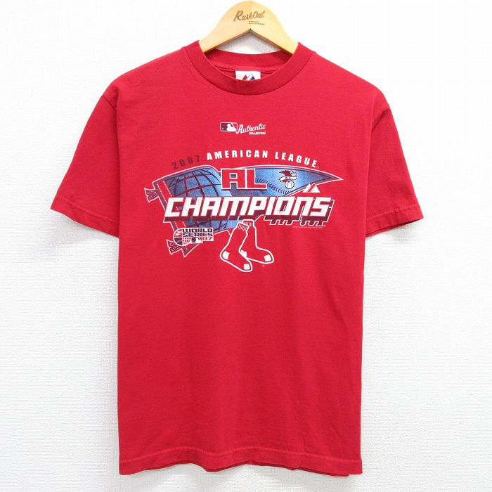 M★古着 マジェスティック 半袖 ビンテージ Tシャツ メンズ 00年代 00s MLB ボストンレッドソックス コットン クルーネック 赤 レッド メジャーリーグ ベースボール 野球 25may07 中古