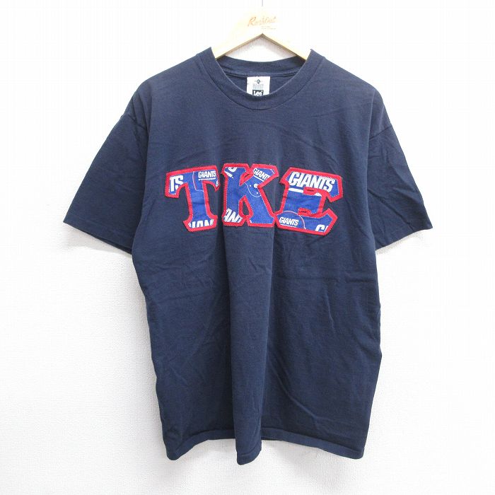 XL★古着 リー Lee 半袖 ビンテージ Tシャツ メンズ 90年代 90s TKE 大きいサイズ クルーネック USA製 紺 ネイビー 25may07 中古