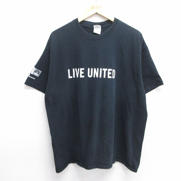 XL★古着 半袖 ビンテージ Tシャツ メンズ 00年代 00s LIVE UNITED 大きいサイズ コットン クルーネック 黒 ブラック 25may07 中古