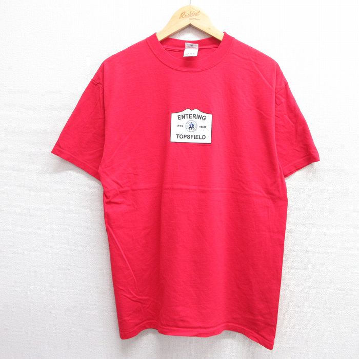 L★古着 半袖 ビンテージ Tシャツ メンズ 00年代 00s ENTERING TOPSFIELD コットン クルーネック 赤 レッド 25may07 中古