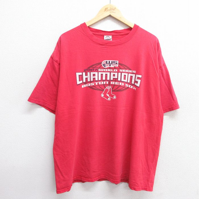 XL★古着 半袖 ビンテージ Tシャツ メンズ 00年代 00s MLB ボストンレッドソックス 大きいサイズ コットン クルーネック 赤 レッド メジャーリーグ ベースボール 野球 25may07 中古