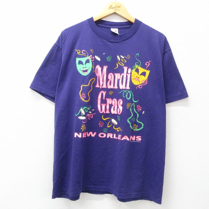 【50%OFF】XL★古着 ジャージーズ 半袖 ビンテージ Tシャツ メンズ 90年代 90s マルデグラ ラメ 大きいサイズ クルーネック USA製 紫 パープル 25may07 中古