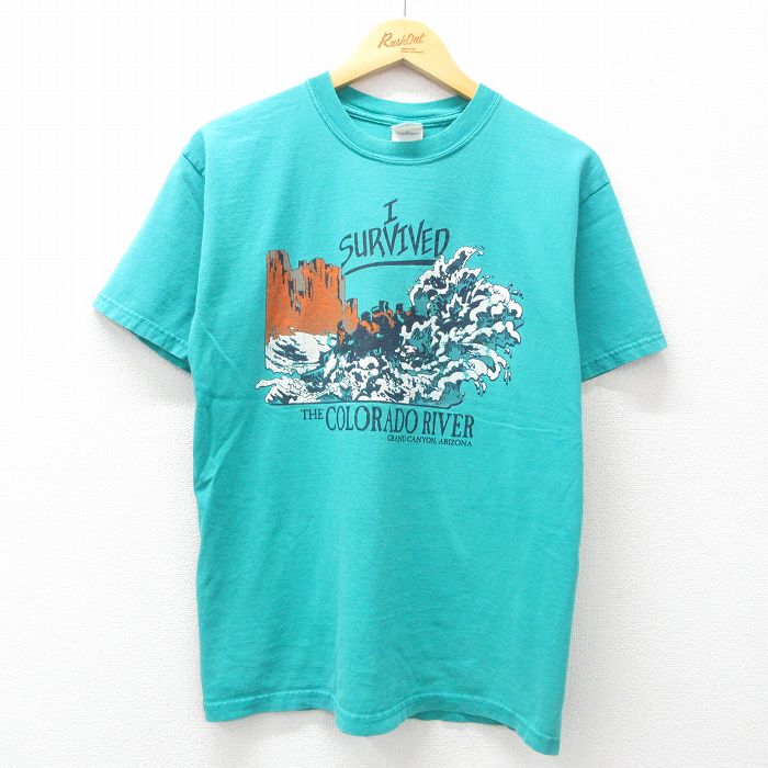 M★古着 半袖 ビンテージ Tシャツ メンズ 00年代 00s COLORADO RIVER コットン クルーネック 青緑 25may07 中古