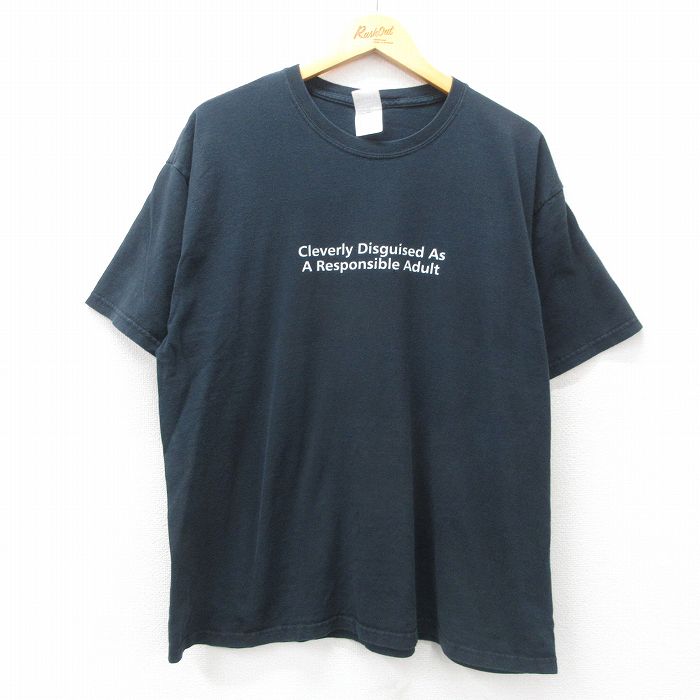 XL★古着 半袖 ビンテージ Tシャツ メンズ 00年代 00s メッセージ 大きいサイズ コットン クルーネック 黒 ブラック 25may07 中古