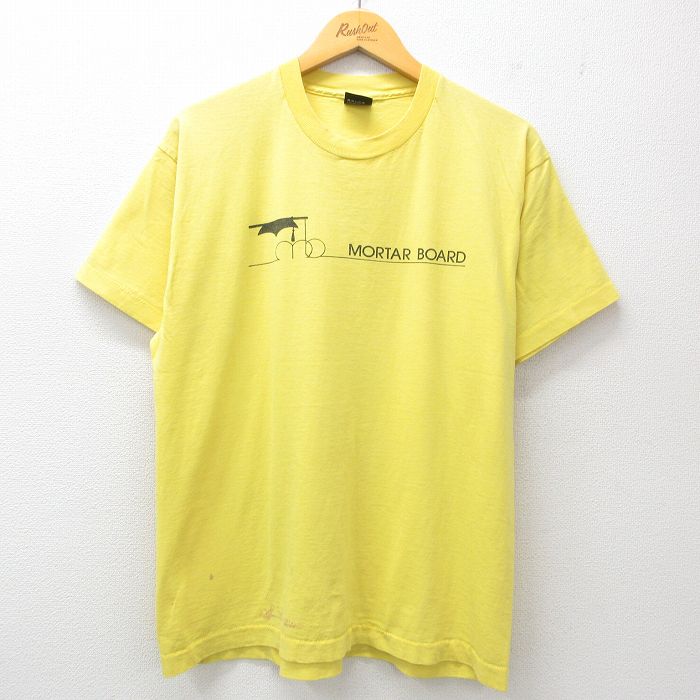 L★古着 スクリーンスターズ 半袖 ビンテージ Tシャツ メンズ 80年代 80s MORTAR BOARD クルーネック USA製 黄 イエロー 25may07 中古