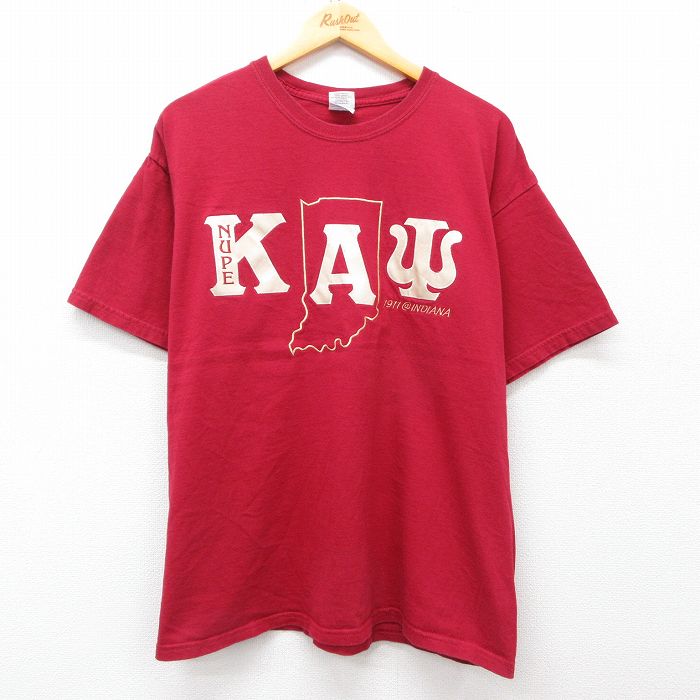 【50%OFF】XL★古着 半袖 ビンテージ Tシャツ メンズ 00年代 00s ギリシャ文字 大きいサイズ コットン クルーネック 赤 レッド 25may07 中古