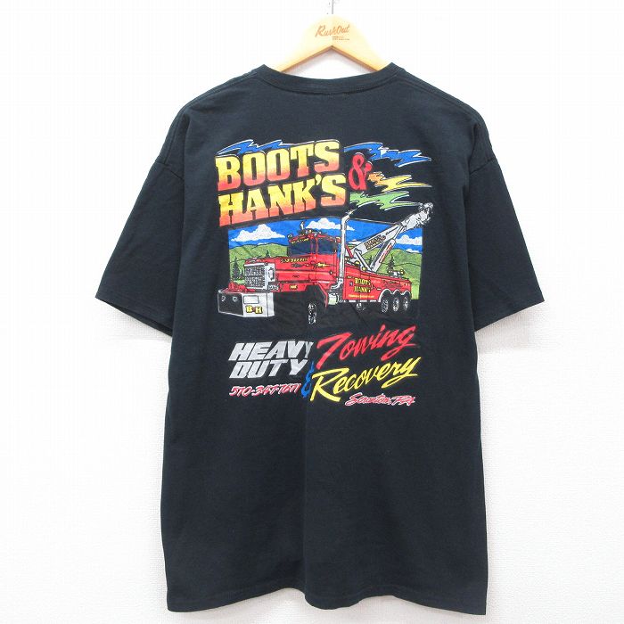 【50%OFF】XL★古着 半袖 ビンテージ Tシャツ メンズ 00年代 00s BOOTS&HANKS トラック 大きいサイズ コットン クルーネック 黒 ブラック 25may07 中古