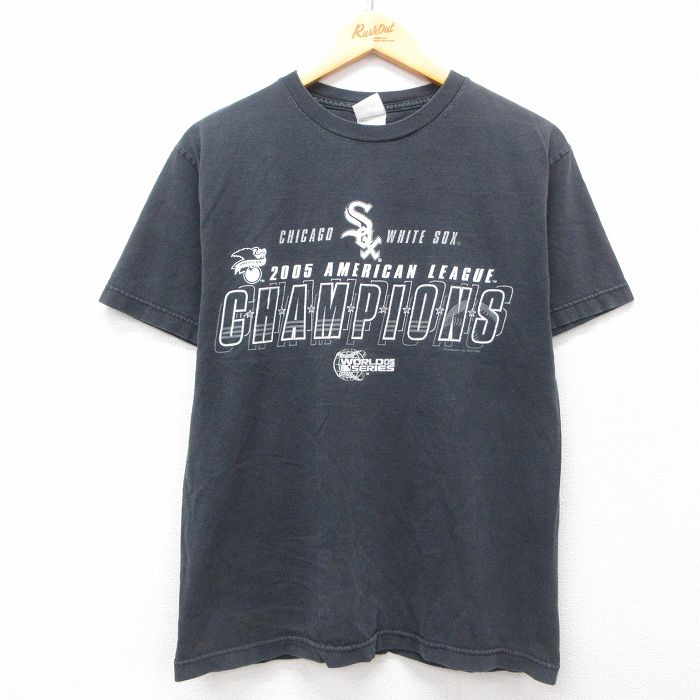 M★古着 半袖 ビンテージ Tシャツ メンズ 00年代 00s MLB シカゴホワイトソックス コットン クルーネック 黒 ブラック メジャーリーグ ベースボール 野球 25may07 中古