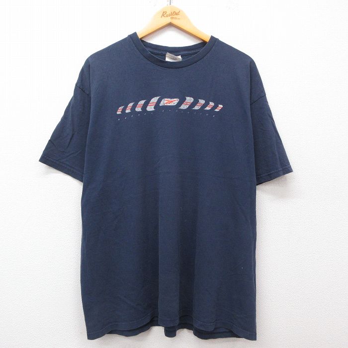 XL★古着 リーボック REEBOK 半袖 ビンテージ Tシャツ メンズ 00年代 00s　ビッグロゴ 大きいサイズ コットン クルーネック 紺 ネイビー 25may07 中古
