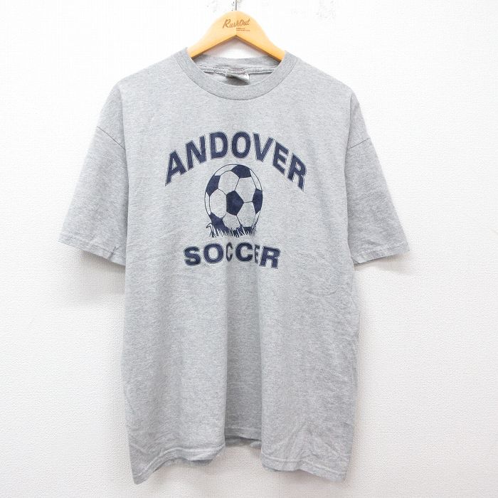 XL★古着 ナイキ NIKE 半袖 ビンテージ Tシャツ メンズ 00年代 00s サッカー ビッグロゴ 大きいサイズ クルーネック グレー 霜降り 【spe】 25may07 中古