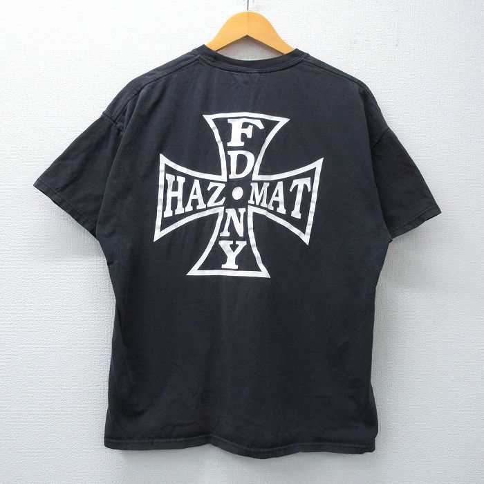 L★古着 ヘインズ Hanes 半袖 ビンテージ Tシャツ メンズ 00年代 00s 消防署 HAZMAT コットン クルーネック 黒 ブラック 25may07 中古