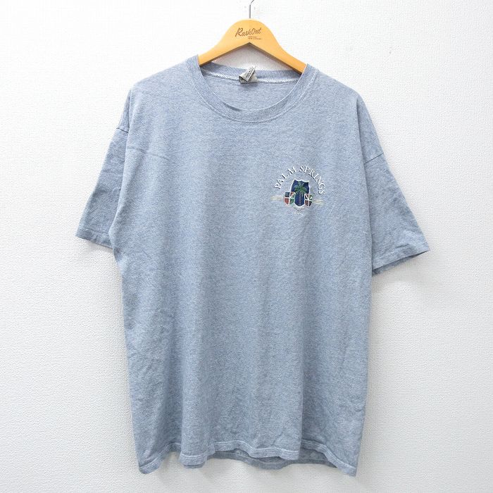 XL★古着 半袖 ビンテージ Tシャツ メンズ 90年代 90s PALM SPRINGS コットン クルーネック USA製 薄紺 ネイビー 霜降り 25may07 中古