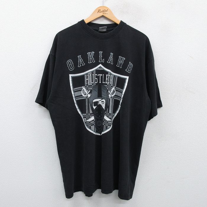 XL★古着 半袖 ビンテージ Tシャツ メンズ 00年代 00s NFL オークランドレイダース 大きいサイズ ロング丈 コットン クルーネック 黒 ブラック アメフト スーパーボウル 25may07 中古