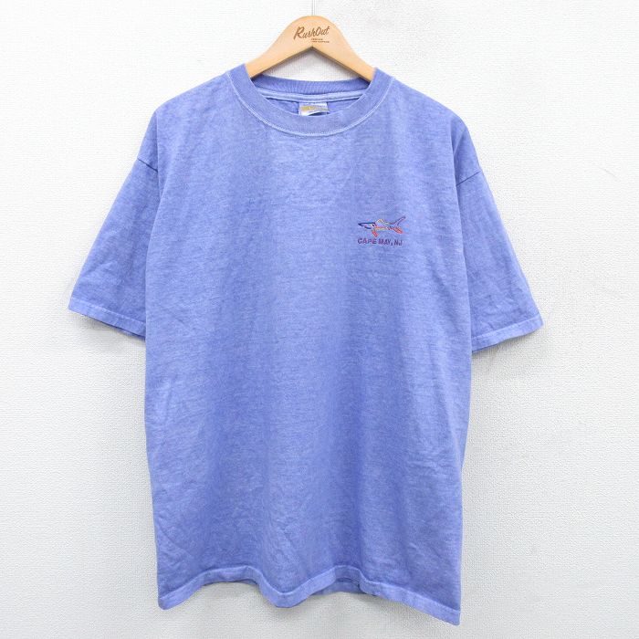 【50%OFF】XL★古着 半袖 ビンテージ Tシャツ メンズ 00年代 00s ケープメイ サメ コットン クルーネック 薄紫系 パープル 霜降り 25may07 中古