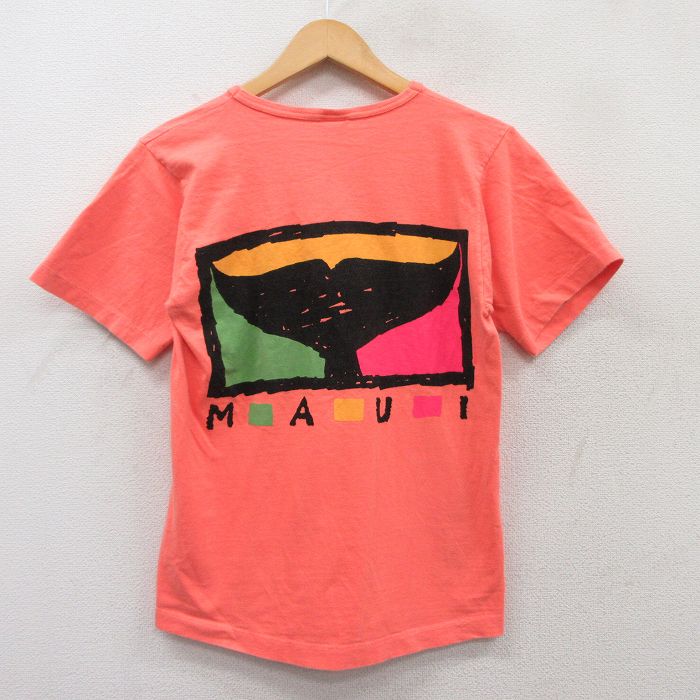 【50%OFF】S★古着 Crazy Shirts 半袖 ビンテージ Tシャツ メンズ 90年代 90s マウイ ヘンリーネック コットン USA製 ピンク系 25may08 中古