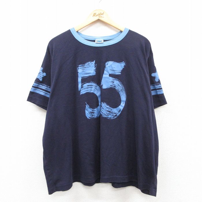 XL★古着 半袖 ビンテージ Tシャツ メンズ 90年代 90s 55 大きいサイズ クルーネック USA製 紺 ネイビー 25may08 中古