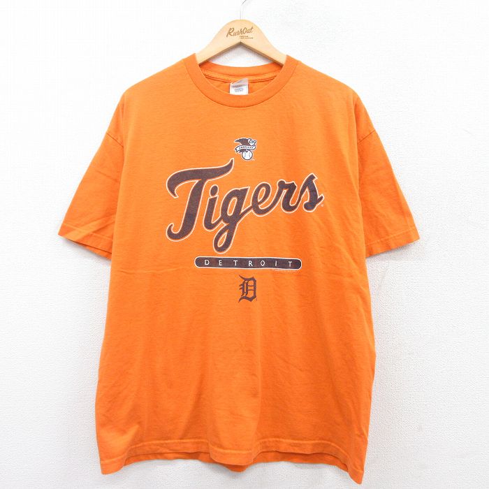XL★古着 半袖 ビンテージ Tシャツ メンズ 00年代 00s MLB デトロイトタイガース コットン クルーネック オレンジ メジャーリーグ ベースボール 野球 25may08 中古