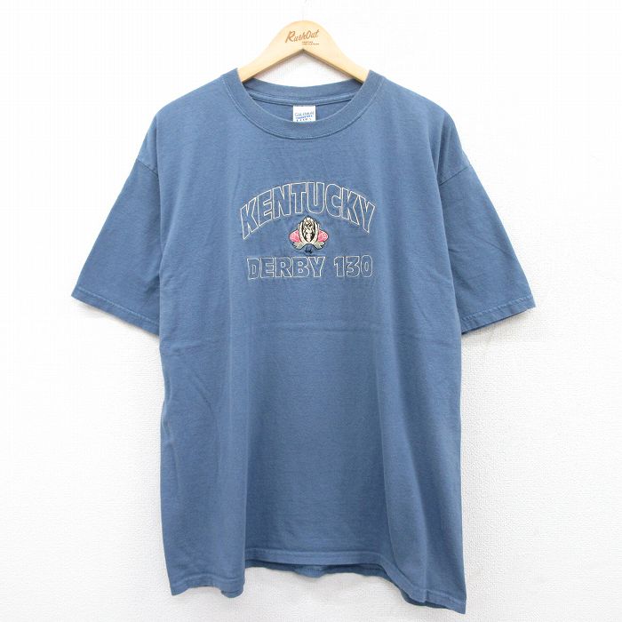 XL★古着 半袖 ビンテージ Tシャツ メンズ 00年代 00s ケンタッキー 大きいサイズ コットン クルーネック 薄紺 ネイビー 25may08 中古