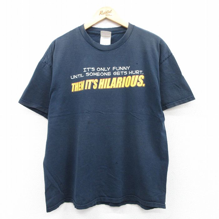 00s 半袖Tシャツ メッセージ ネイビー XL | 古着