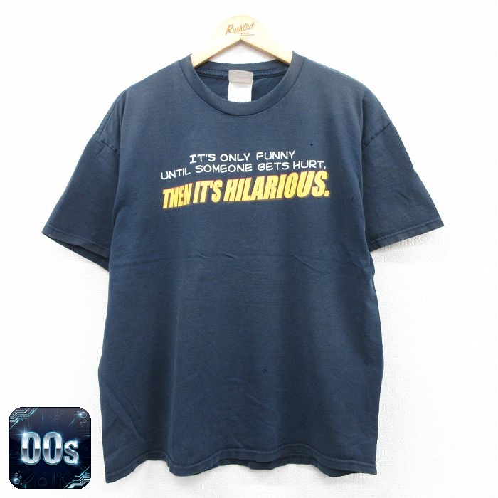 【50%OFF】00s 半袖Tシャツ メッセージ ネイビー XL | 古着