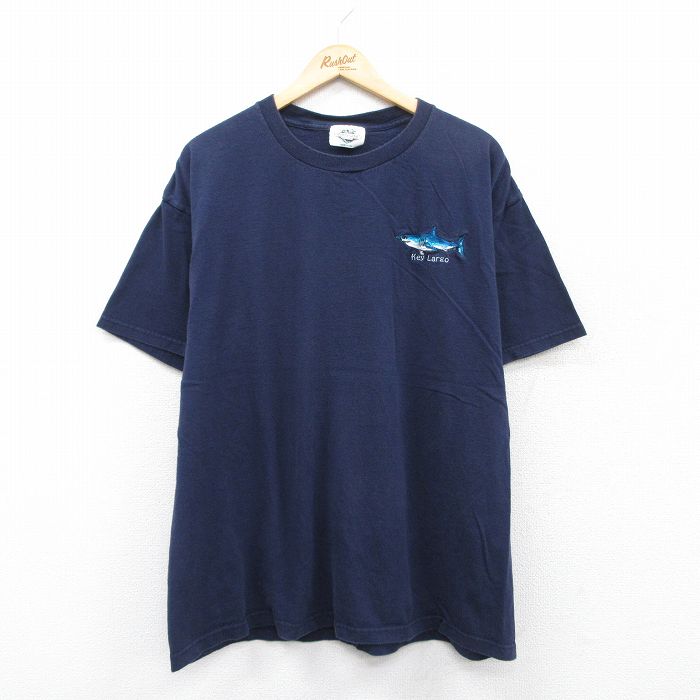 90s 半袖Tシャツ 魚 ネイビー XL | 古着
