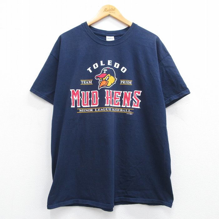 XL★古着 半袖 ビンテージ Tシャツ メンズ 00年代 00s トレドマッドヘンズ 大きいサイズ コットン クルーネック 紺 ネイビー 25may08 中古